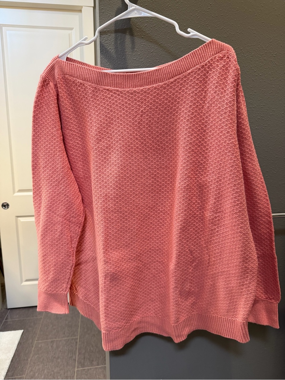 LOFT Coral Pink Textured Boatneck Sweater- Plus Size